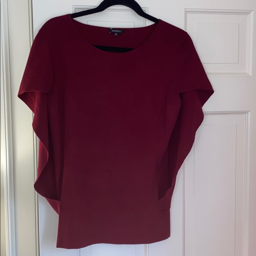 Lafayette 148 Maroon Flutter Sleeve Top